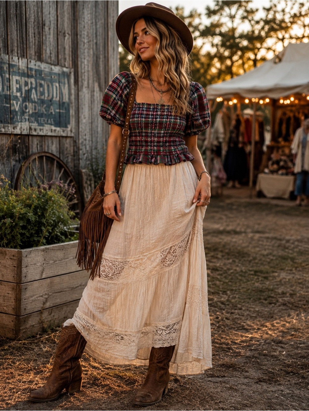 American Eagle Plaid Smocked Peplum Top S Boho Heritage Western Cottagecore